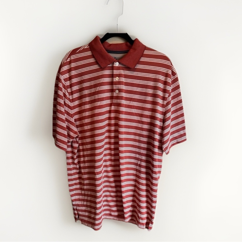 Arrow Performance Mens XLT Polo Shirt Brick Red White Striped Short Sleeve Mesh